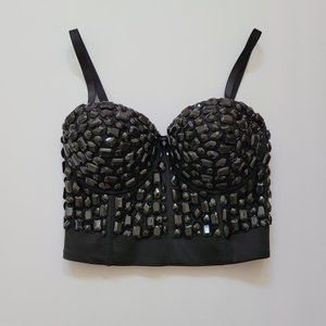 Black Gemstone Push-Up Bustier